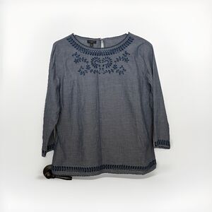 Talbots Petite Medium Womens Embroidered 3/4 Sleeve Pullover Shirt 100% Cotton